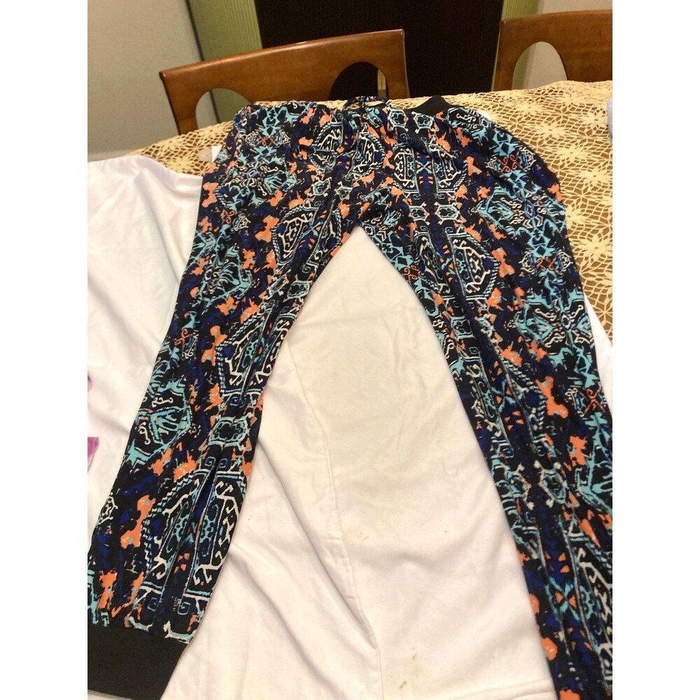 French Laundry Medallion Print Hacci Knit Harem Jogger Pants Navy Teal L